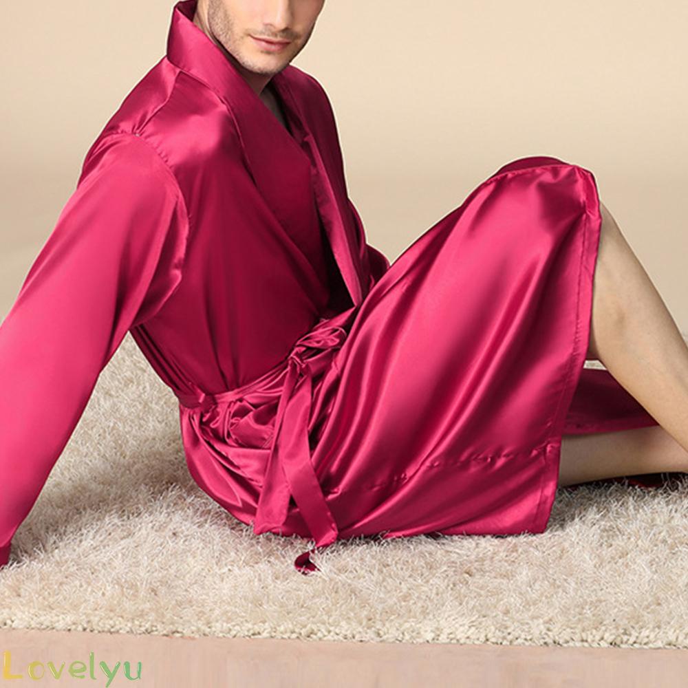 Bộ đồ ngủ bằng lụa satin 100% nút thắt lưng dáng rộng hàng mới chất lượng cao dành cho nam
 #8