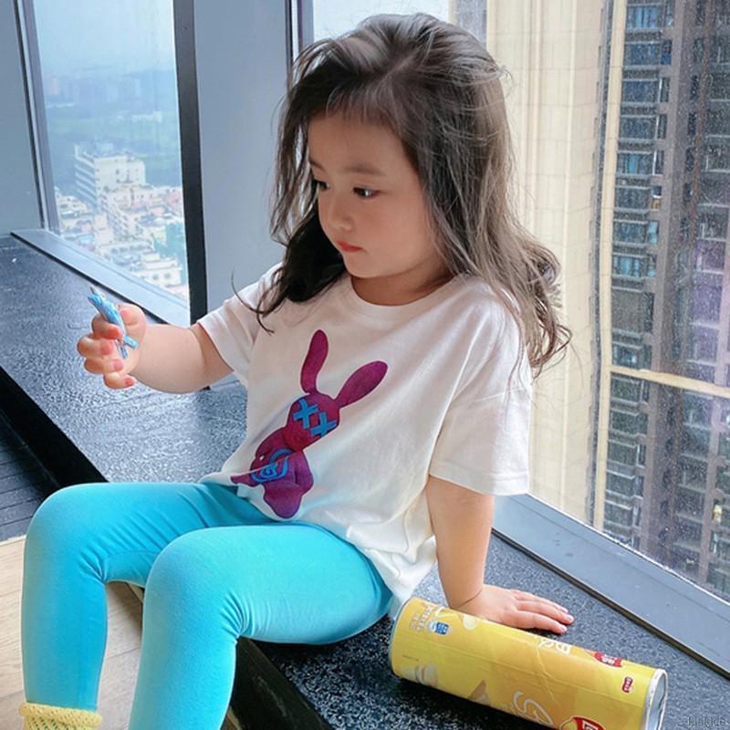 Áo thun vải cotton tay ngắn cổ tròn in hình gấu hoạt hình phong cách mùa hè dễ phối đồ cho bé gái