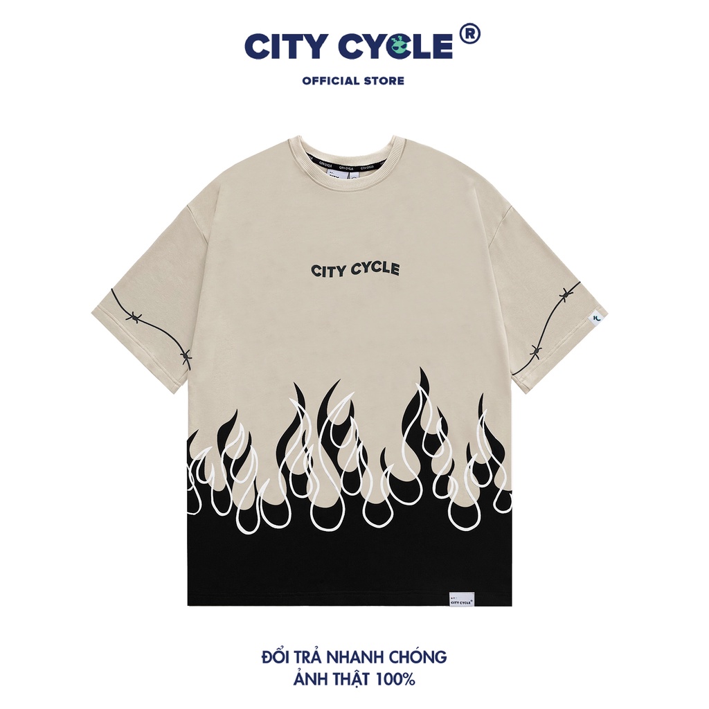 Áo thun local brand Black Fires City Cycle in lửa oversize nam nữ form rộng