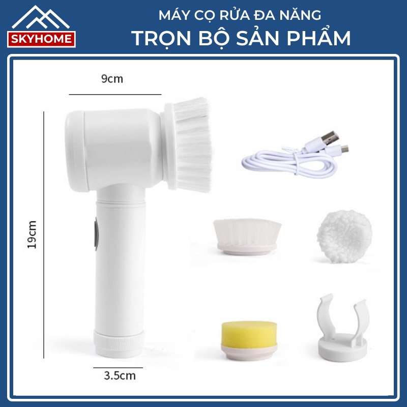 Máy cọ rửa cầm tay đa năng, máy rửa bát chén, chổi cọ nhà vệ sinh bằng điện, cây chổi chà sàn nhà tắm thông minh SKYHOME