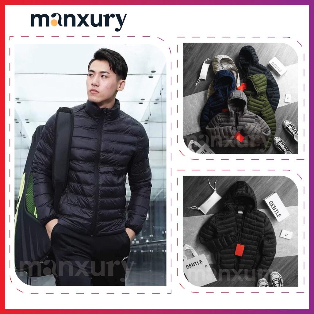 Áo phao nam đẹp kiểu dáng năng động, Áo khoác phao nam siêu nhẹ thể thao trẻ trung có mũ tháo rời MANXURY