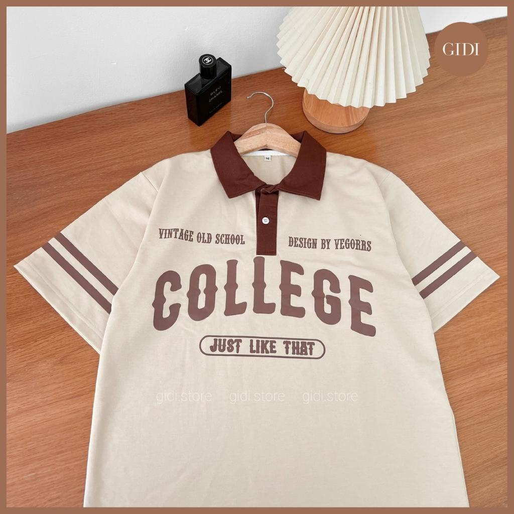 Áo Phông Polo COLLEGE Nam Nữ Unisex form rộng - áo thun có cổ vải thun da cá tici dày dặn, co giãn GIDI