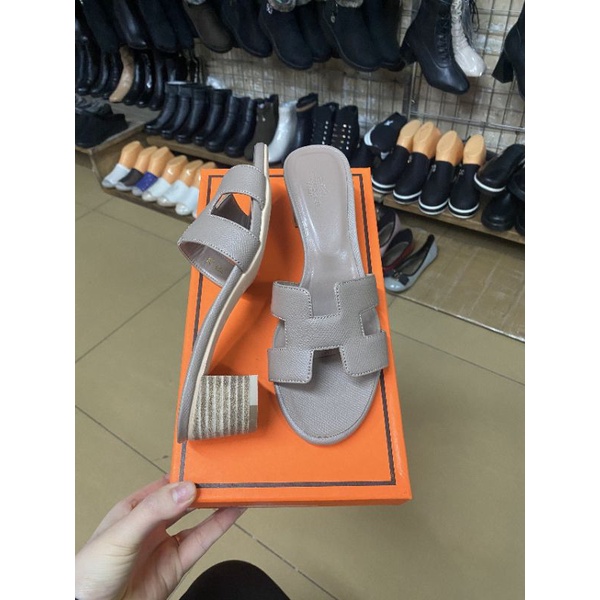 Dép cao gót nữ,guốc HM 5p cao cấp FULLBOX HÃNG sần cao cấp, đế vân gỗ, logo dập chìm