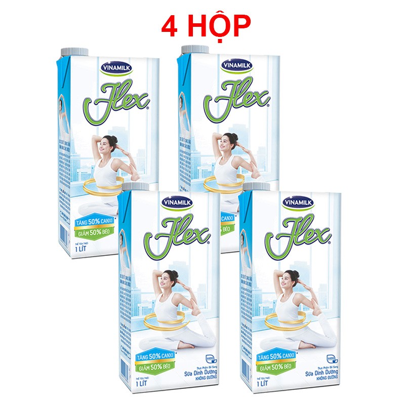 Combo 4 hộp Sữa tiệt trùng Vinamilk Flex không đường 1L