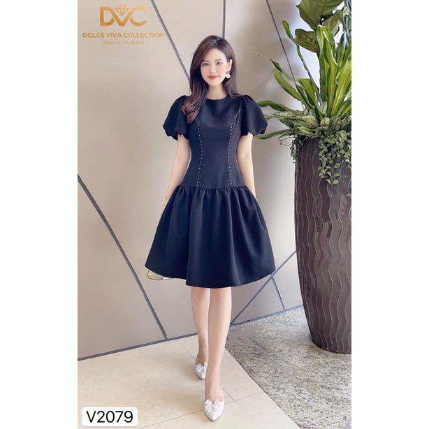 Đầm đen xòe thiết kế che khuyết điểm V2079