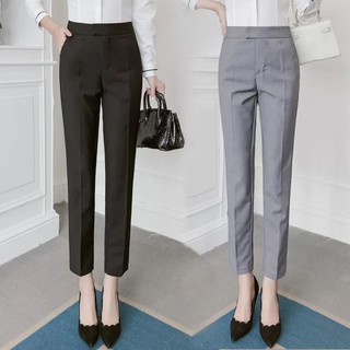 Quần tây nữ công sở cao cấp ống dài thiết kế chất vải 2 biên kiểu dáng Quần baggy đi học xanh đen cúc lệnh ảnh thật sau