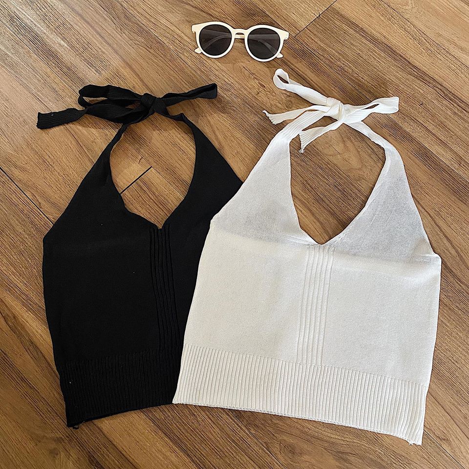 ÁO CROPTOP LEN CỔ YẾM BUỘC DÂY SIÊU XINH - KALI CROPTOP