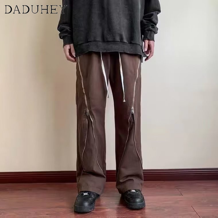 DaDuHey Men's High Street American Side Zipper Pants Ins Fashion Loose Straight Casual Pants