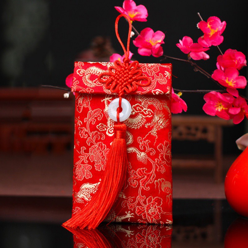 Bao Lì Xì Vải Thổ Cẩm Phối Nơ cài  Đứng và Ngang 2 đầu Xinh Xắn