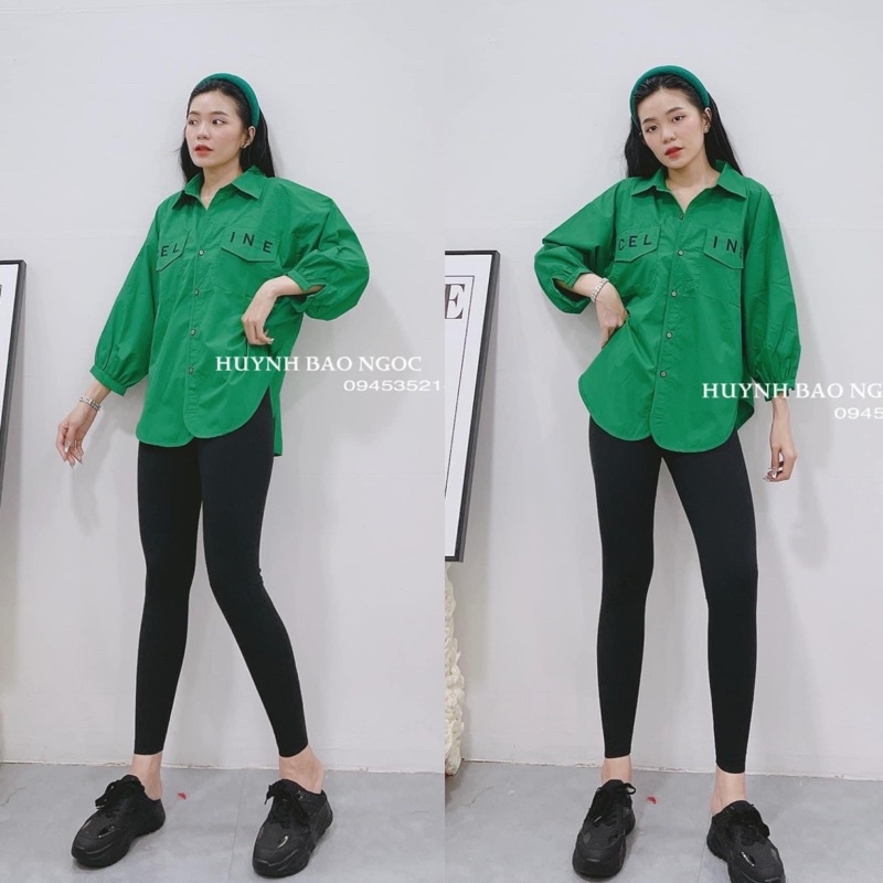 Set Đồ Nữ Áo Sơ Mi Tay Dài + Quần Legging Lửng [ kèm video]
