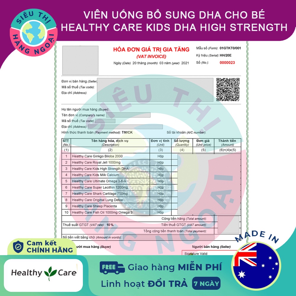 Viên uống bổ sung DHA cho bé Healthy Care Kids DHA High Strength Hộp 60 viên