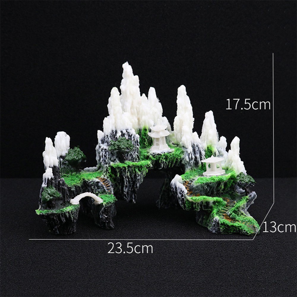 Mô hình hòn non bộ núi tuyết ngôi chùa đá giả sơn trang trí bể cá