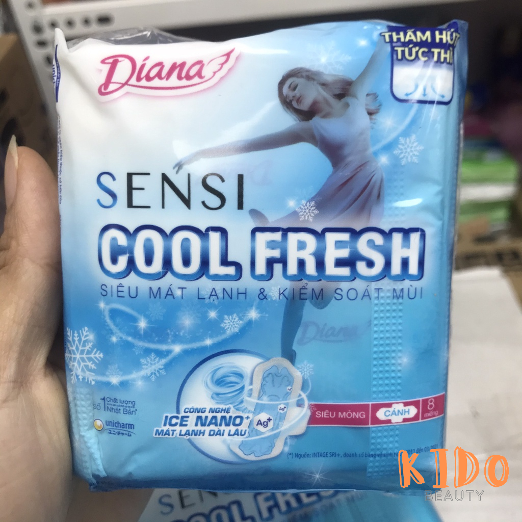 Băng vệ sinh ban ngày Diana siêu mỏng cánh Sensi Cool Fresh | Siêu Thấm 23cm - BVS Diana (Bịch 20 Miếng / 8 Miếng)