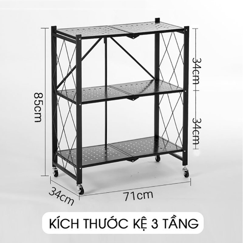 Kệ sắt 3 tầng xếp gọn có bánh xe