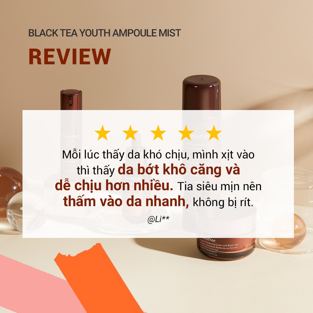 Bộ sản phẩm xịt khoáng phục hồi da và chống lão hóa trà đen innisfree Black Tea Youth Enhancing Ampoule Mist Set