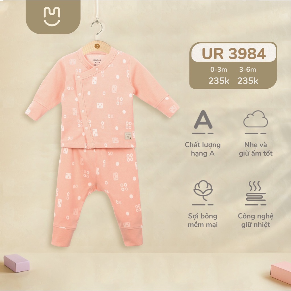 Quần áo sơ sinh cài chéo Ualarogo 0-6 tháng nỉ Cotton dài tay mềm mại giữ nhiệt