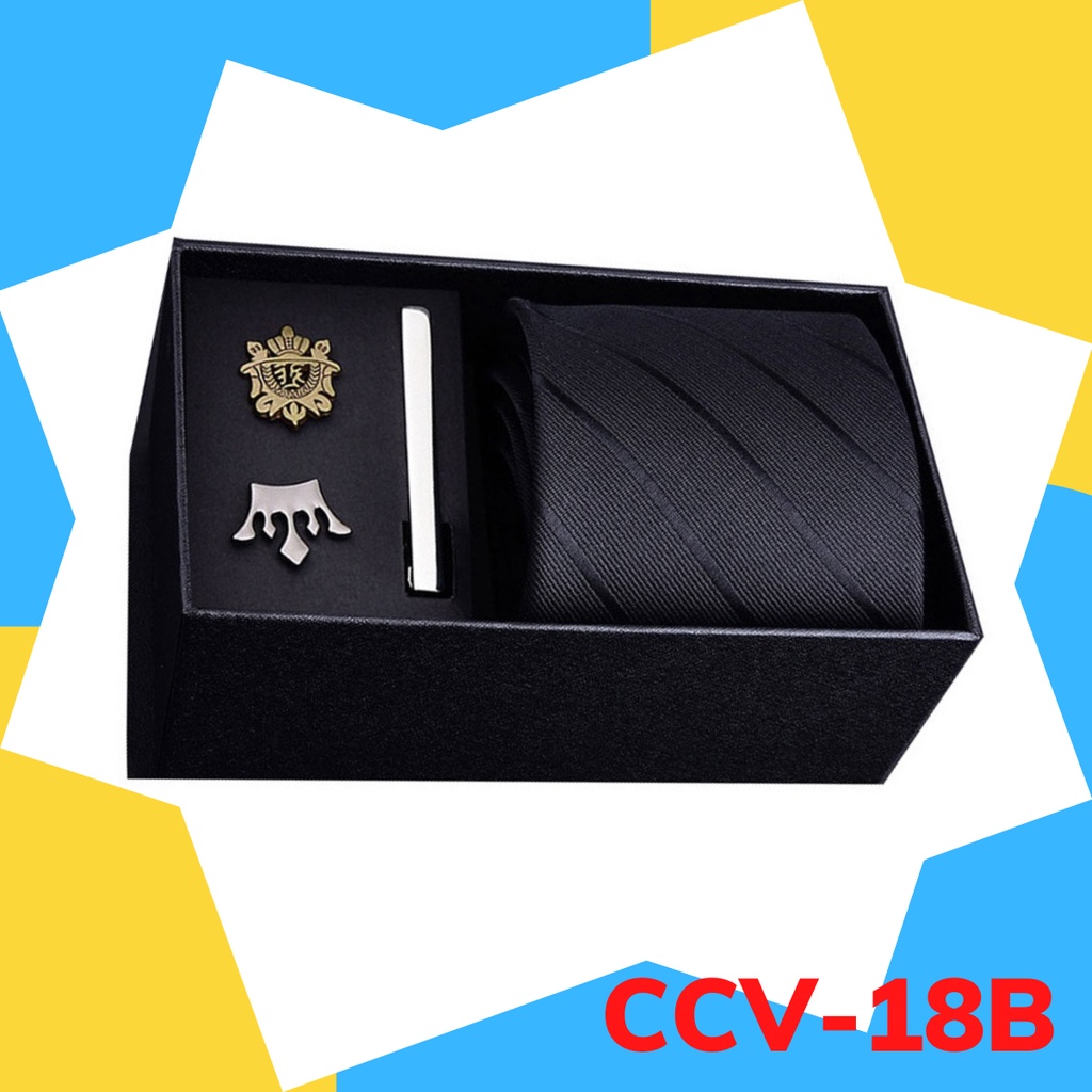 Set cà vạt bản to 8cm làm quà tặng cho Nam gồm cà vạt, kẹp cà vạt, ghim cài áo đóng hộp lịch sự CCV-18