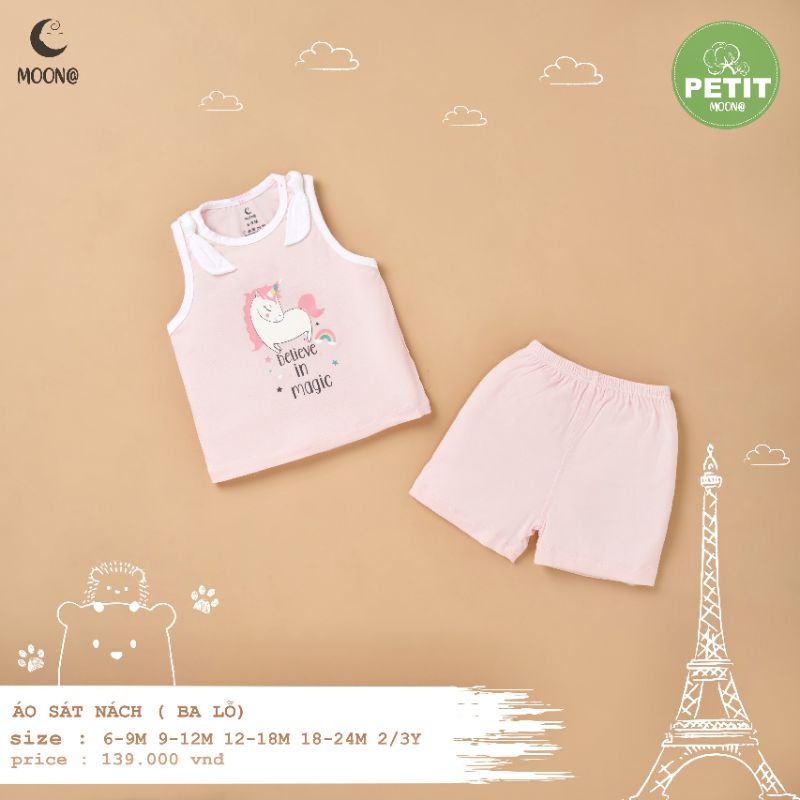 Moon -  XẢ KHO Bộ ba lỗ Moon vải petit cho bé 6-16kg