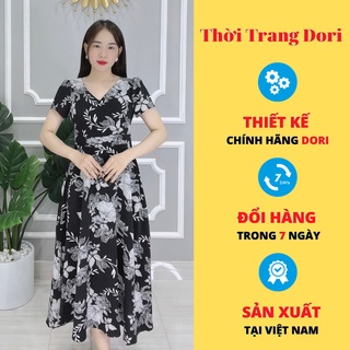 Đầm xòe đen hoa trắng siêu cao cấp - thương hiệu dori - dp145
