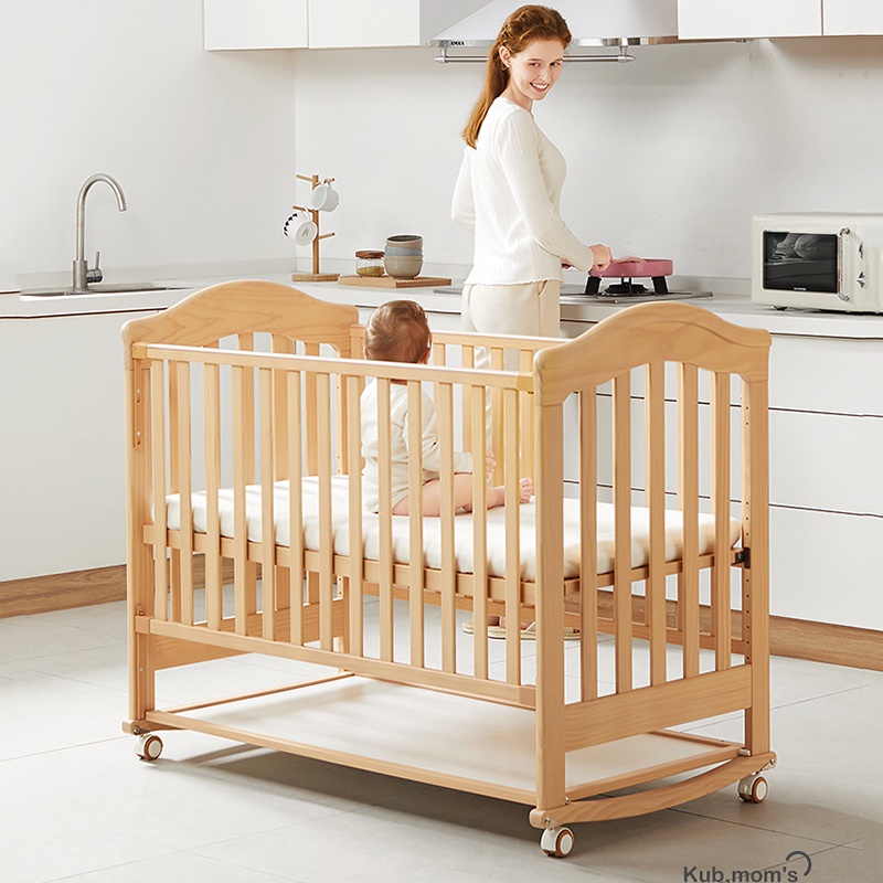 Giường Cũi Gỗ 8 Chức Năng Sơn Gốc Nước Không Mùi Tiêu Chuẩn Châu Âu Kèm Bảng Trắng Và 4 Bánh Xe Để Di Chuyển