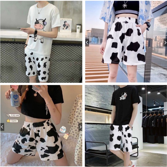 Quần short unisex Nam Nữ họa tiết bò sữa siêu hot-chuẩn hình