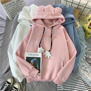 [Order] CÓ ẢNH THẬT CUỐI- SẴN L, Áo hoodie nỉ nữ dày dặn tai gấu, dây bàn tay ba ngón đáng yêu