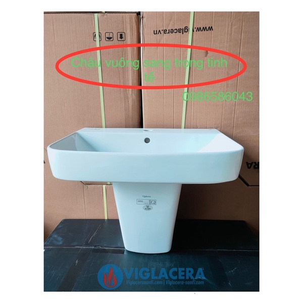 Chậu lavabo viglacera CD58 vuông kèm chân chậu - nhỏ gọn tinh tế