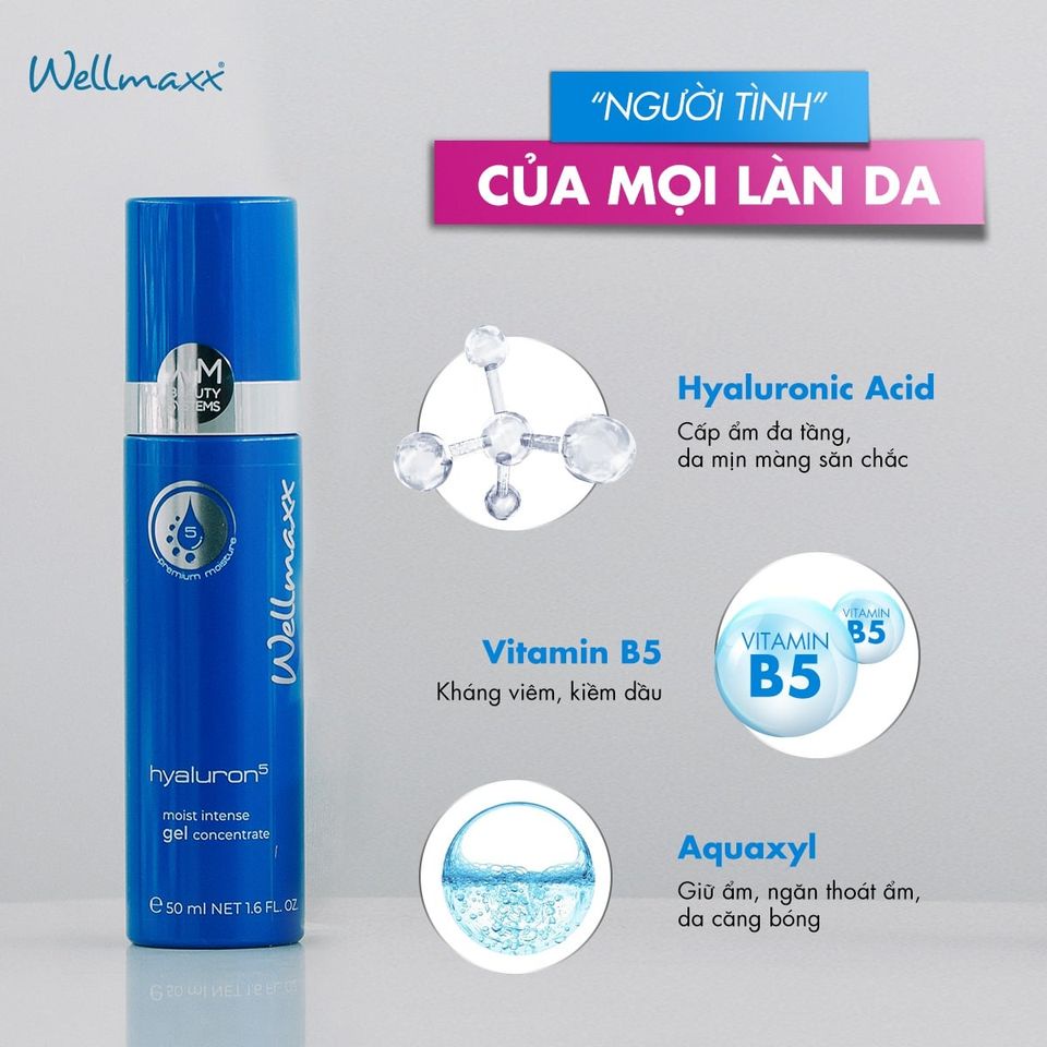 Serum HA + B5 dưỡng ẩm phục hồi Wellmaxx Hyaluron Moist Intense Gel Concentrate