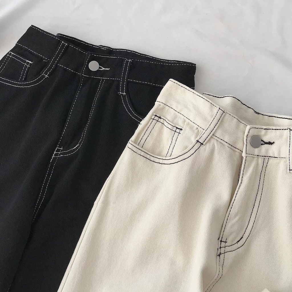 Quần Jean Ống Rộng JEM CLOSET Chỉ Viền Cá Tính Style Năng Động 3 Màu Be Trắng Đen JEON 2729