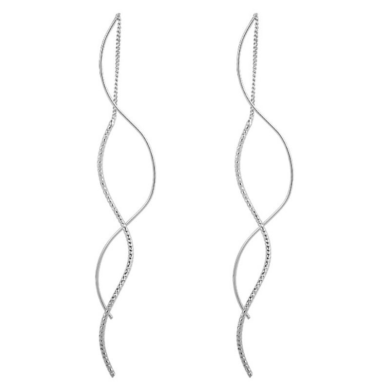 Đôi Khuyên Tai Dài Tua Rua Màu Bạc Gợn Sóng Đơn Giản Thời Trang Cho Nữ|Bông Tai Thả
