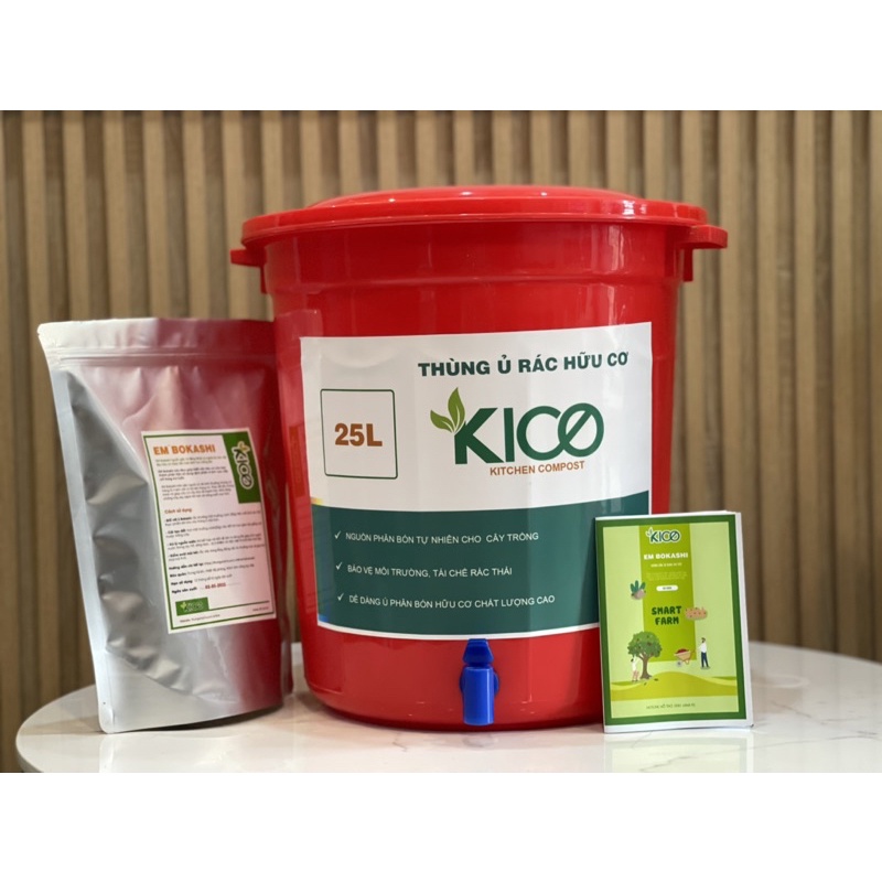 Thùng ủ rác hữu cơ nhà bếp Kico loại 25L (Kèm 1Kg EM Bokashi Ủ Rác)