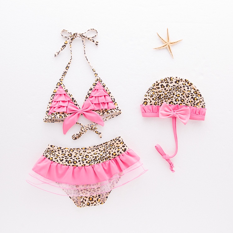 Bộ Đồ Bơi Bikini Phối Lưới In Họa Tiết Da Báo Dễ Thương Cho Bé Gái Từ 1-6 Tuổi