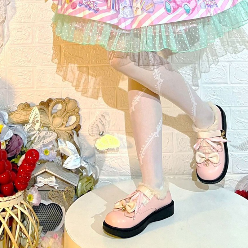 Quần Tất Mỏng Kẻ Sọc Đính Nơ Phong Cách Lolita Thời Trang Mùa Hè Cho Nữ