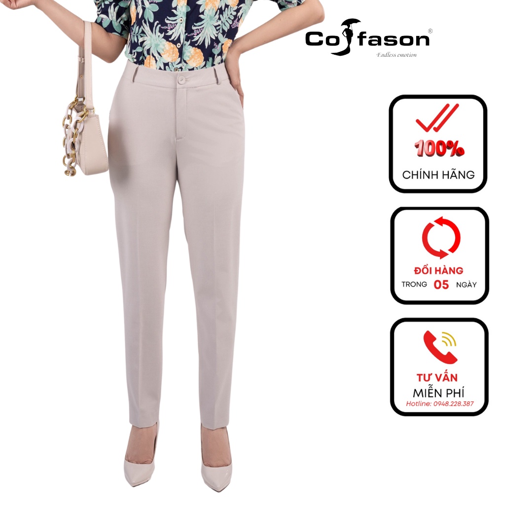 Quần ống côn nữ cạp 4 phân, quần tây nữ thiết kế Cofason, vải BOI nhập ngoại Hàn Quốc, co giãn, không nhàu