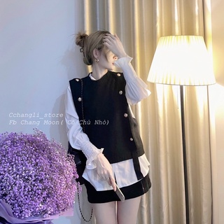 Áo gile len cúc phối sơ mi