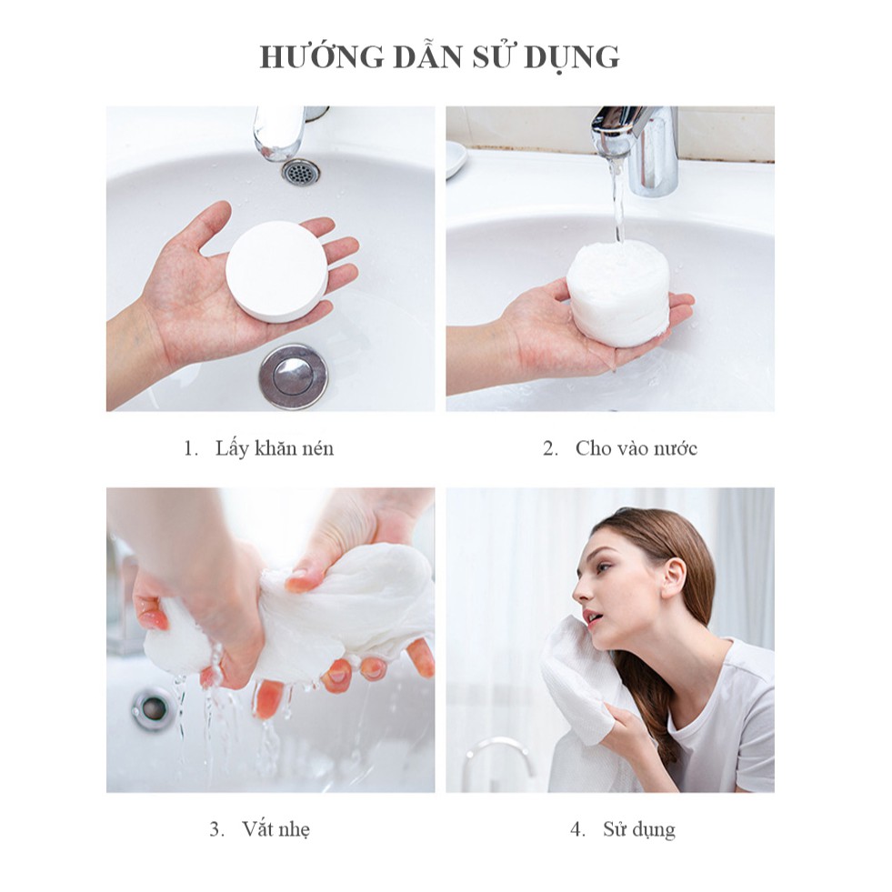 Khăn mặt nén dùng 1 lần 100% cotton mềm mịn, kháng khuẩn tốt,  bảo vệ làn da khỏi mụn - Việt Thư