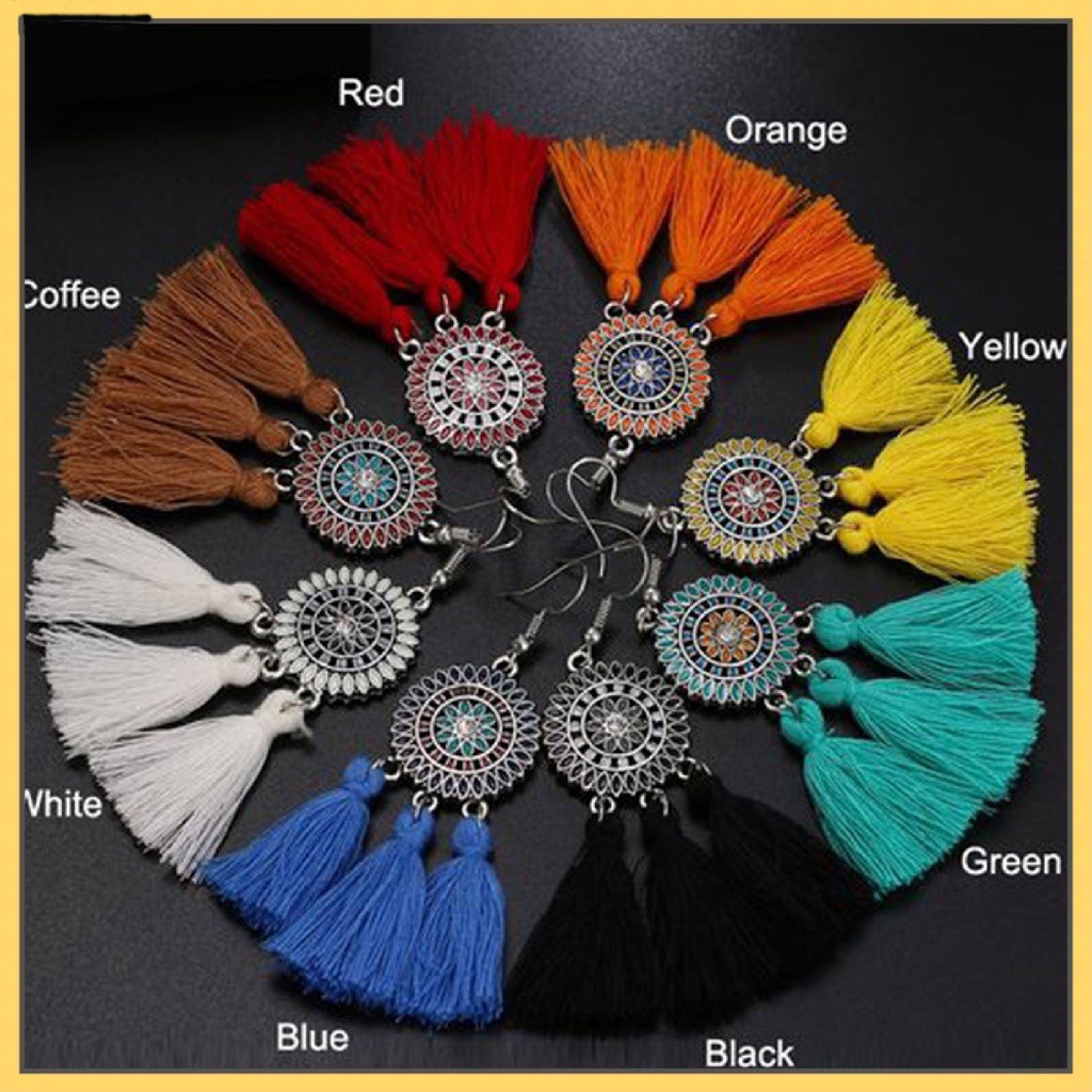 Phụ kiện hoa tai tua rua dáng dài hoa hướng dương phong cách Bohemian