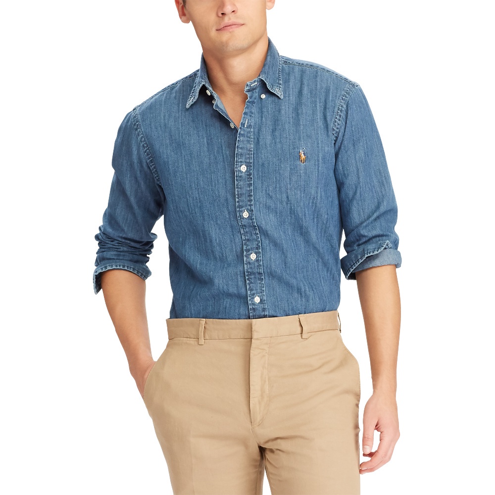 Áo Sơ Mi Denim Dài Tay Màu Trơn Phong Cách Công Sở Thời Trang Cho Nam