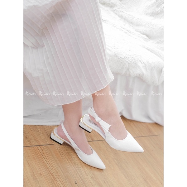 Giày búp bê mũi nhọn cao 2cm quai nơ - Thenysmile - Colee 1 2