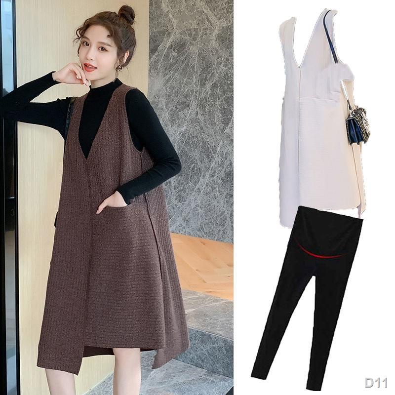 👗AOHUI👗Bộ đồ bà bầu quần áo thu đông quần áo len thời trang tính khí màu đỏ lưới 2020 váy thu đông phong cách phương t