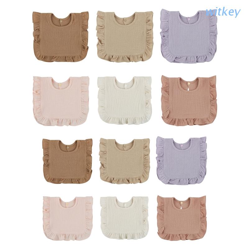 Yếm Ăn Bằng Cotton Mềm Phối Ren Nhún Bèo Dành Cho Bé Sơ Sinh