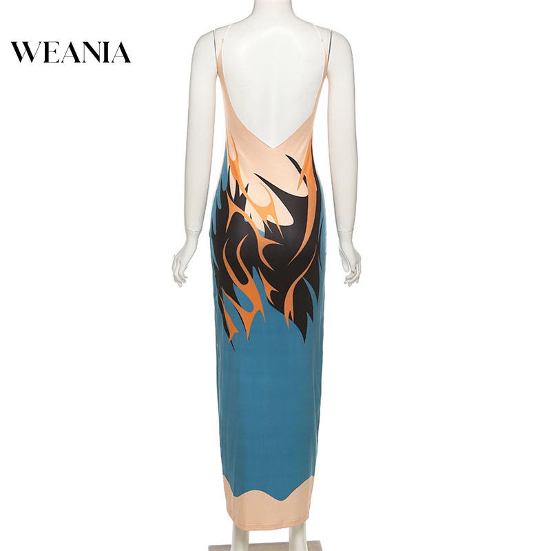 Đầm Maxi Hở Lưng Khoét Sâu In Họa Tiết Quyến Rũ Cho Nữ