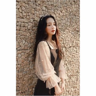 Bigsize Đầm phối tay lưới phồng