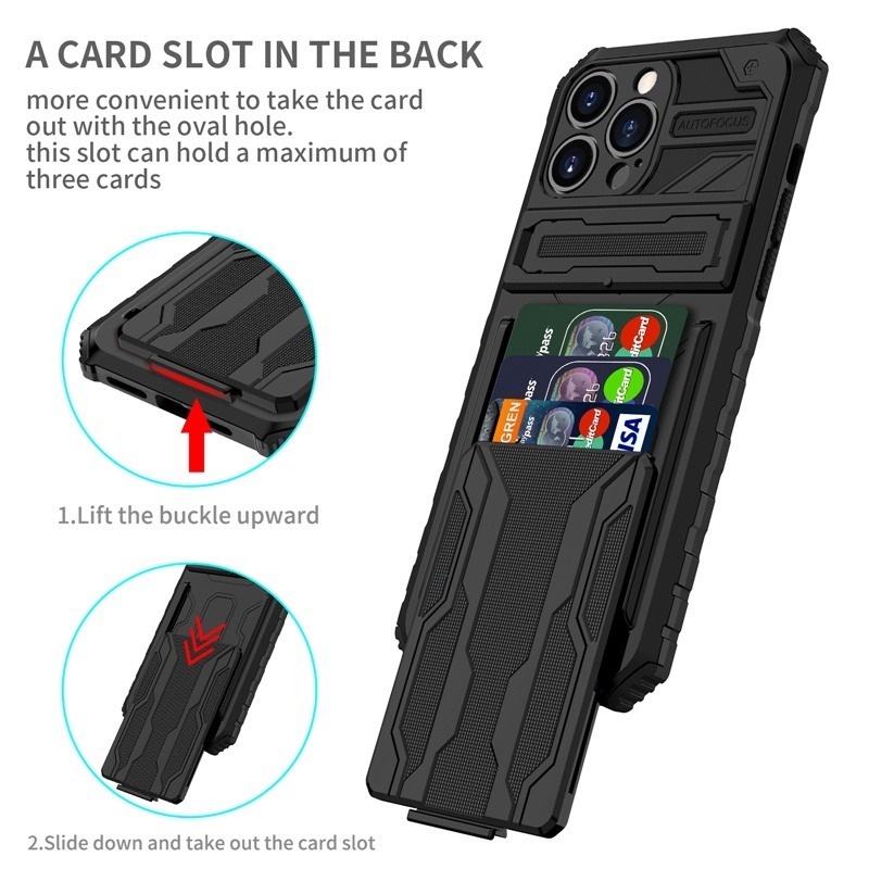 （Ready stock）For iPhone 11 12 13 Pro Max Cover Heavy Armor Protection with Bracket Card Package Phone Case casing