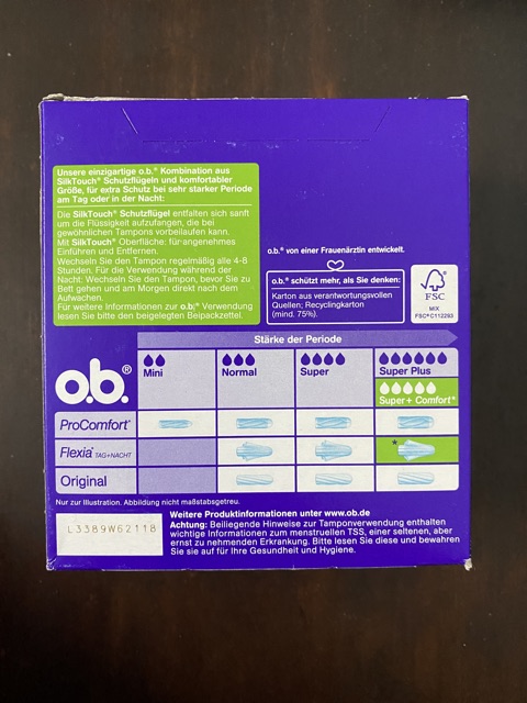 Tampon OB Đức mẫu mới nhất đủ size - Băng vệ sinh dạng nút Date 2027