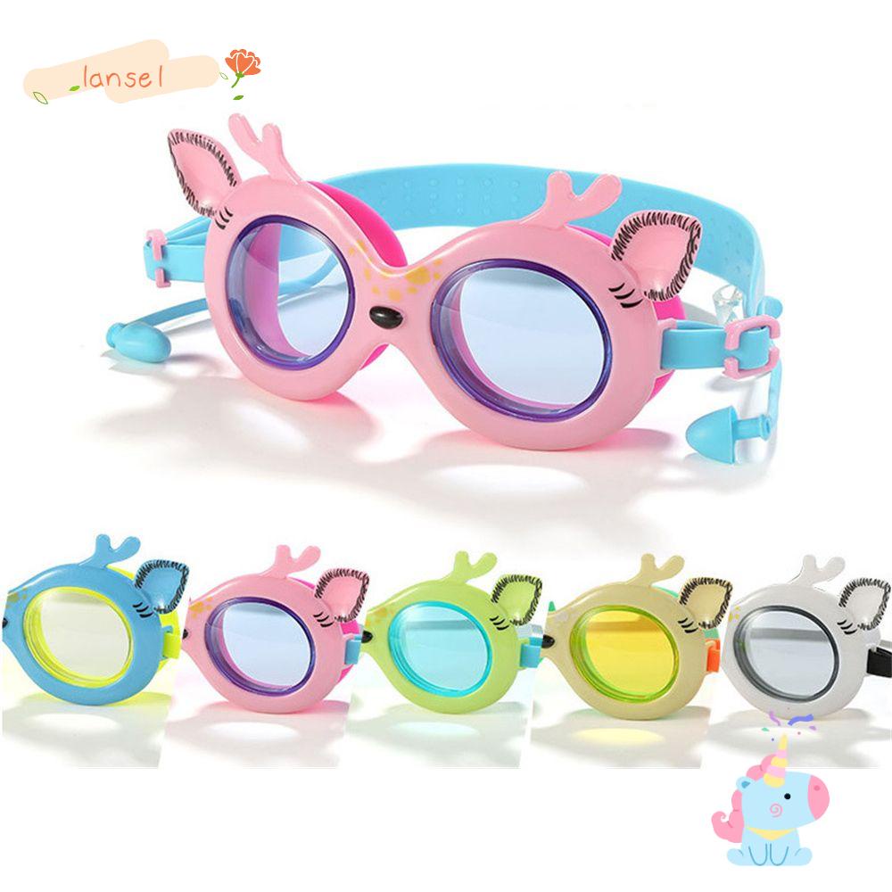 Kính Bơi Gắn Nút Bịt Tai Chống Sương Mù Họa Tiết Hoạt Hình Dễ Thương Có Thể