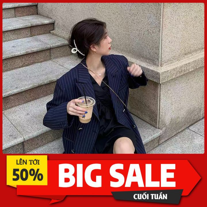 [ HOT TREND 2021 ] Set Áo Vest Nữ kẻ Xanh - Set Blazer nữ 3 món.áo vest+áo thun trắng