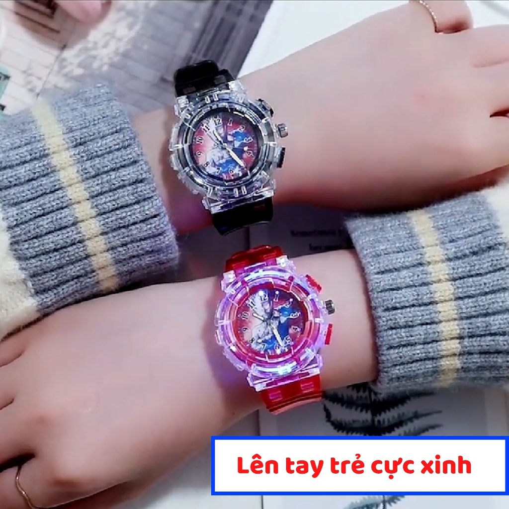 Đồng hồ trẻ em ,bé trai, bé gái và nam giới deo tay Mặt 3 kim siêu nhân có đèn led -D25-