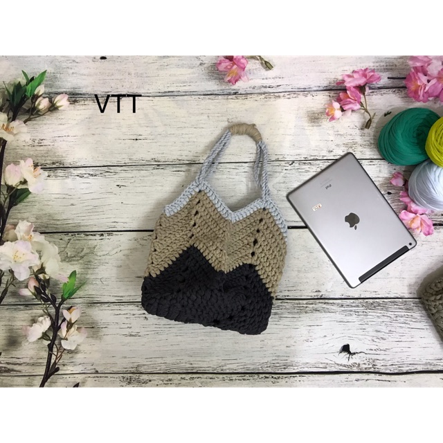 Túi xách handmade bằng sợi vải mẫu 06 (hình chụp từ sản phẩm thật)