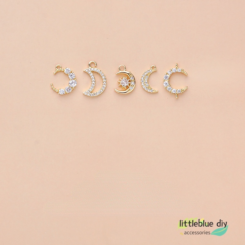 Mặt dây chuyền thủ công diy bằng đồng mạ vàng 14K đính đá zircon hình mặt trăng ngôi sao mặt trăng